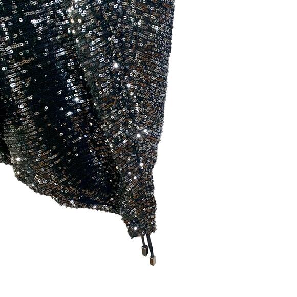 Free People NEW Giselle Sequin Long Sleeve Gathered Hem Mini Dress Black Large - Picture 7 of 11